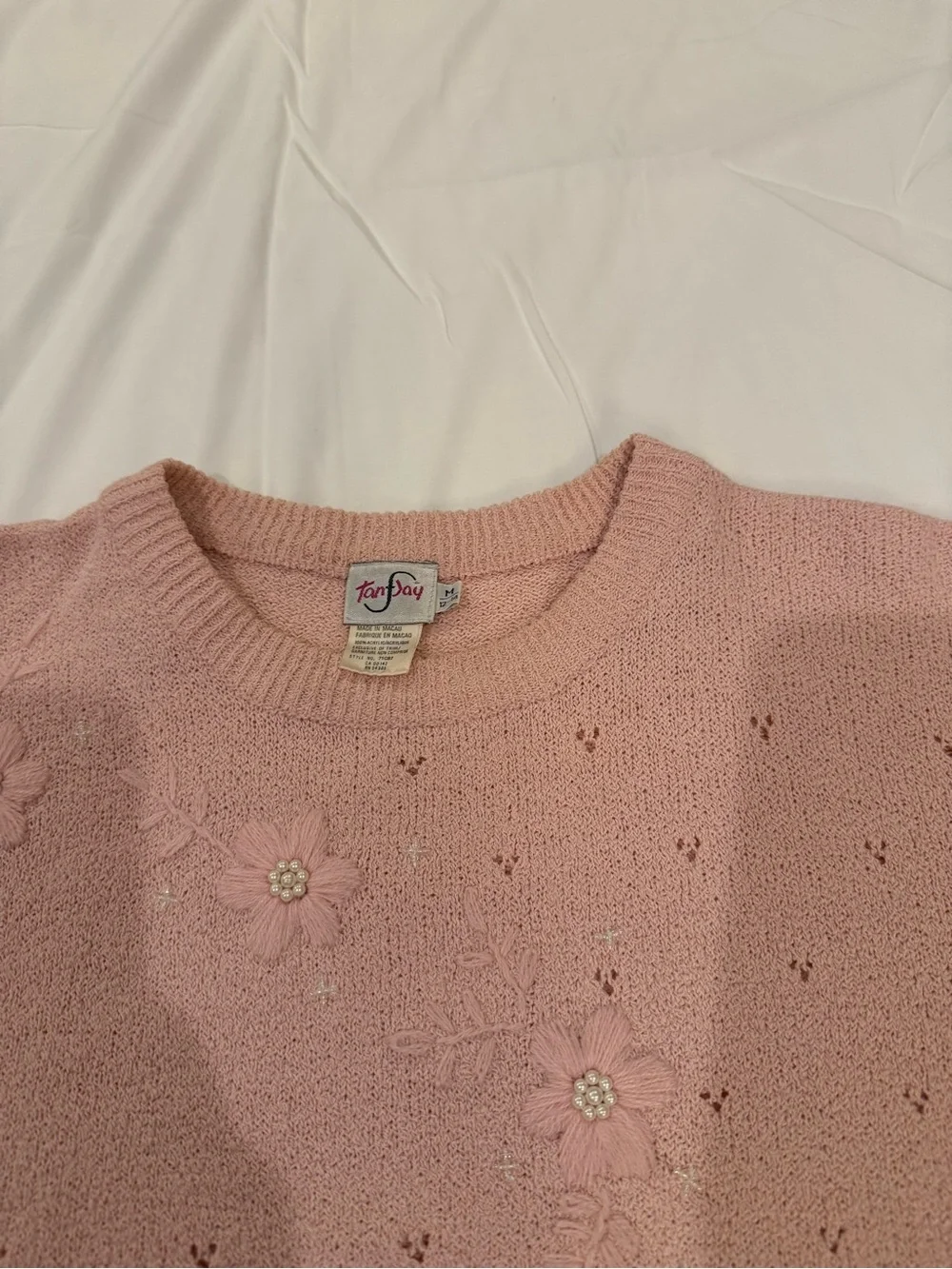 Vintage TAN Jay Inspired Rose Pink Floral Crewneck Sweater - Women